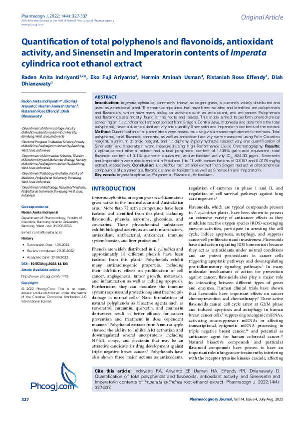 (PDF) Quantification of total polyphenols and flavonoids, antioxidant ...