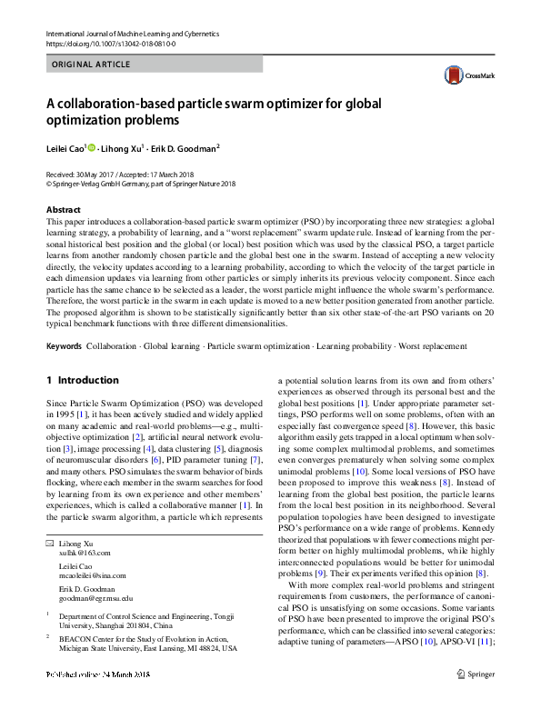(PDF) A collaboration-based particle swarm optimizer for global ...