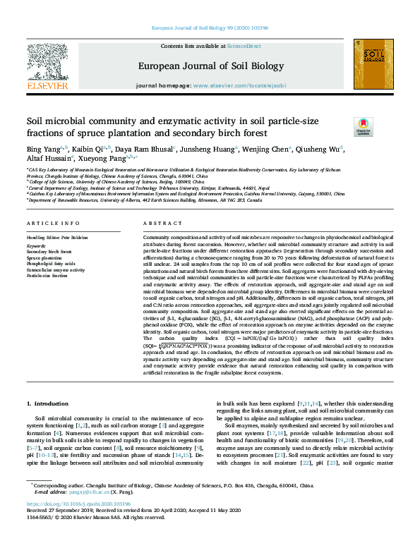 (PDF) Soil microbial community and enzymatic activity in soil particle ...