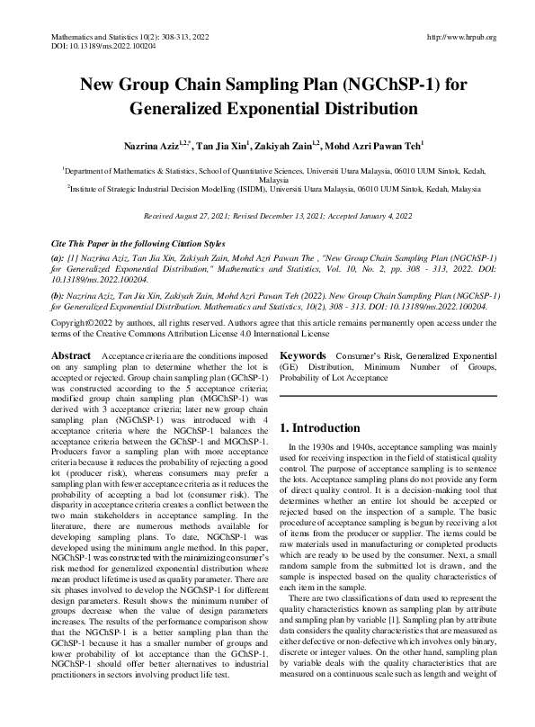 (PDF) New Group Chain Sampling Plan (NGChSP-1) for Generalized ...