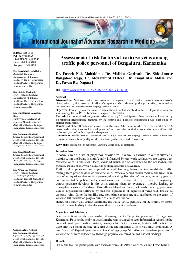 (PDF) Assessment of risk factors of varicose veins among traffic police ...