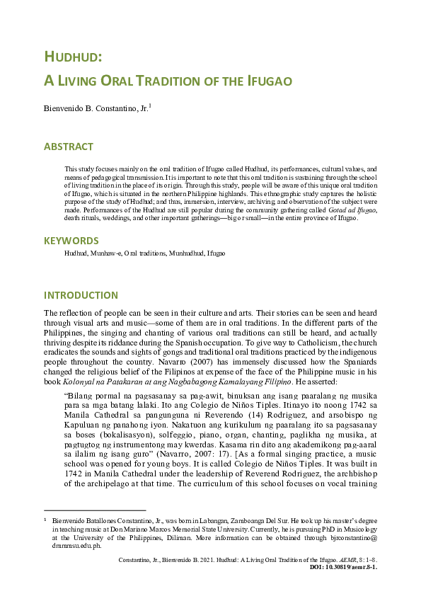 (PDF) Hudhud: A Living Oral Tradition of the Ifugao