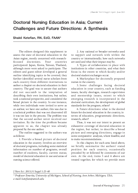 (PDF) Doctoral Nursing Education in Asia; Current Challenges and Future ...