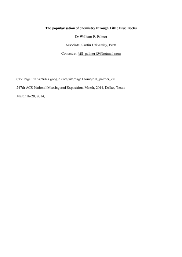 (PDF) The popularisation of chemistry through Little Blue Books
