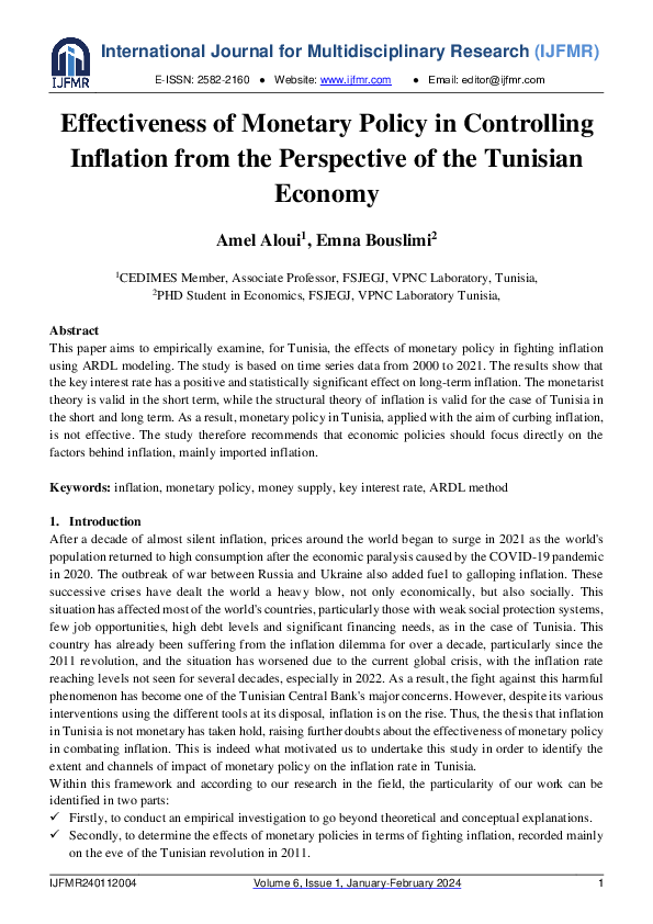 (PDF) Effectiveness of Monetary Policy in Controlling Inflation from ...