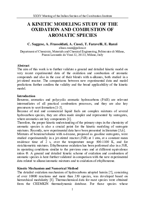 (PDF) A Kinetic Modeling Study of the Oxidation and Combustion of ...