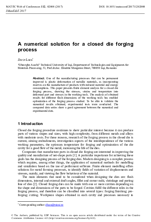 (PDF) A numerical solution for a closed die forging process