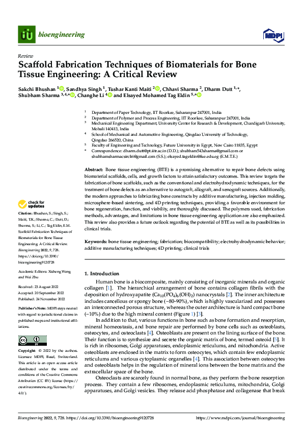 (PDF) Scaffold Fabrication Techniques of Biomaterials for Bone Tissue ...