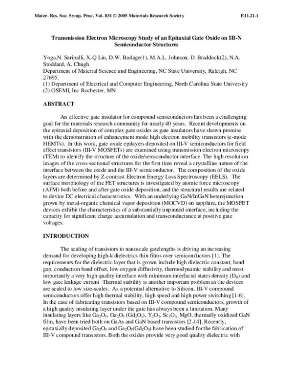 (PDF) Transmission Electron Microscopy Study of an Epitaxial Gate Oxide ...
