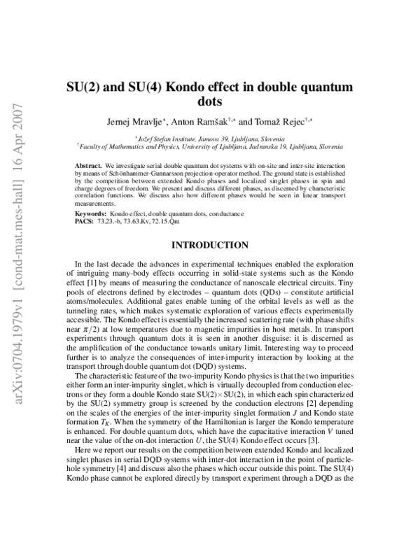 (PDF) SU(2) and SU(4) Kondo effect in double quantum dots