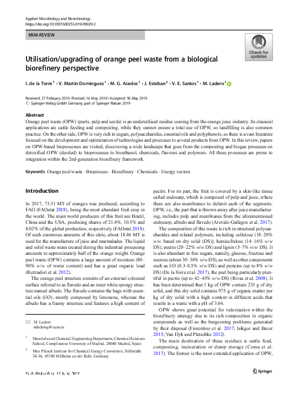 (PDF) Utilisation/upgrading of orange peel waste from a biological ...