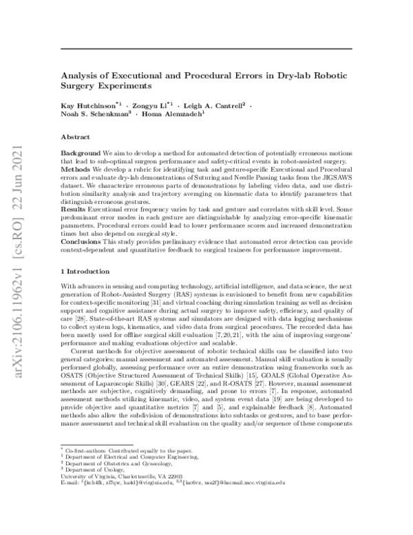 (PDF) Analysis of executional and procedural errors in dry‐lab robotic ...