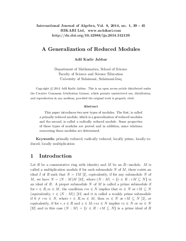 (PDF) A generalization of reduced modules