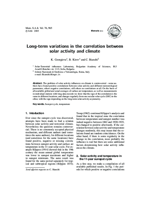 (PDF) Long-Term Variations in the Correlation Between Solar Activity ...