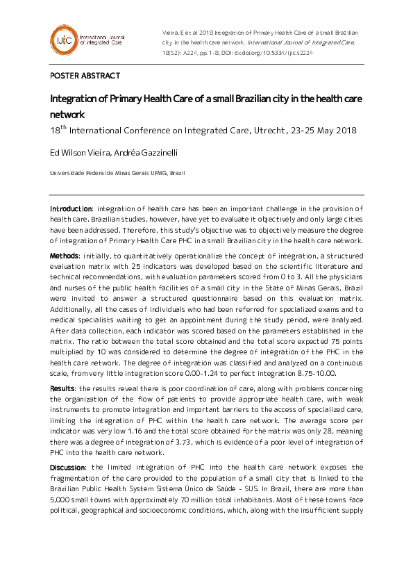 (PDF) Integration of Primary Health Care of a small Brazilian city in ...
