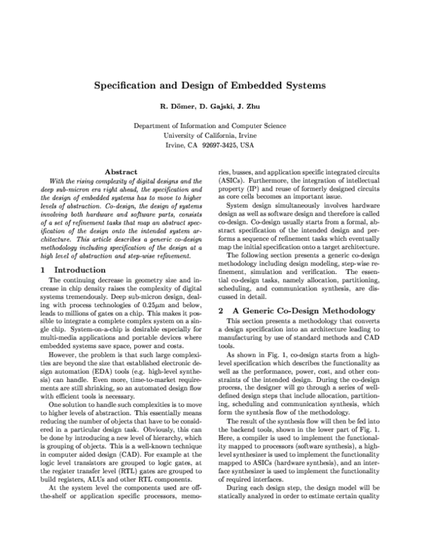(PDF) Specification and Design of Embedded Systems