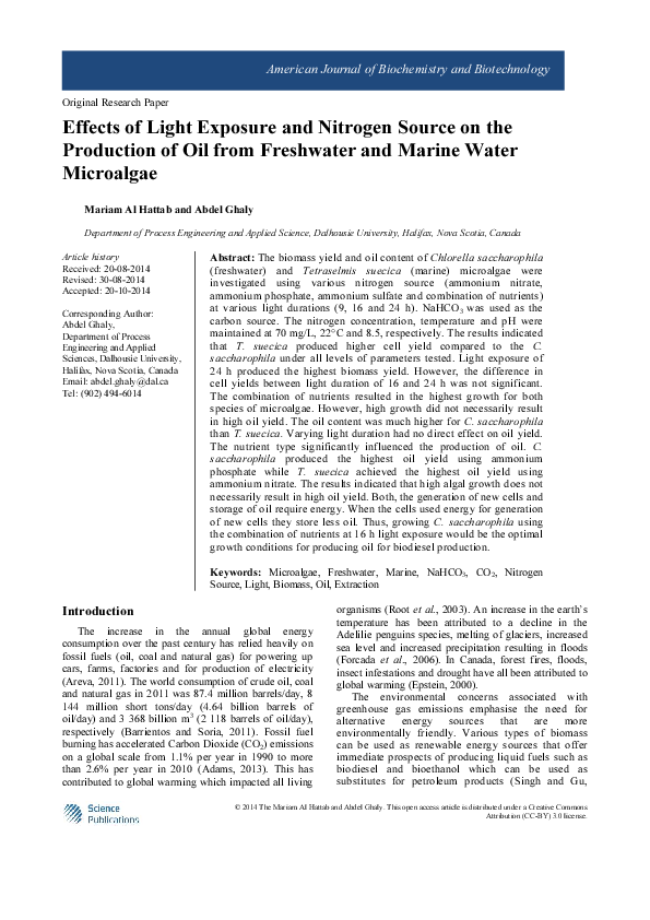 (PDF) Effects of Light Exposure and Nitrogen Source on the Production ...