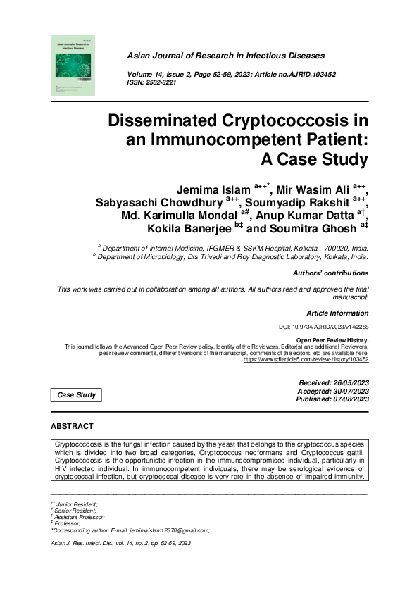 (PDF) Disseminated Cryptococcosis in an Immunocompetent Patient: A Case ...