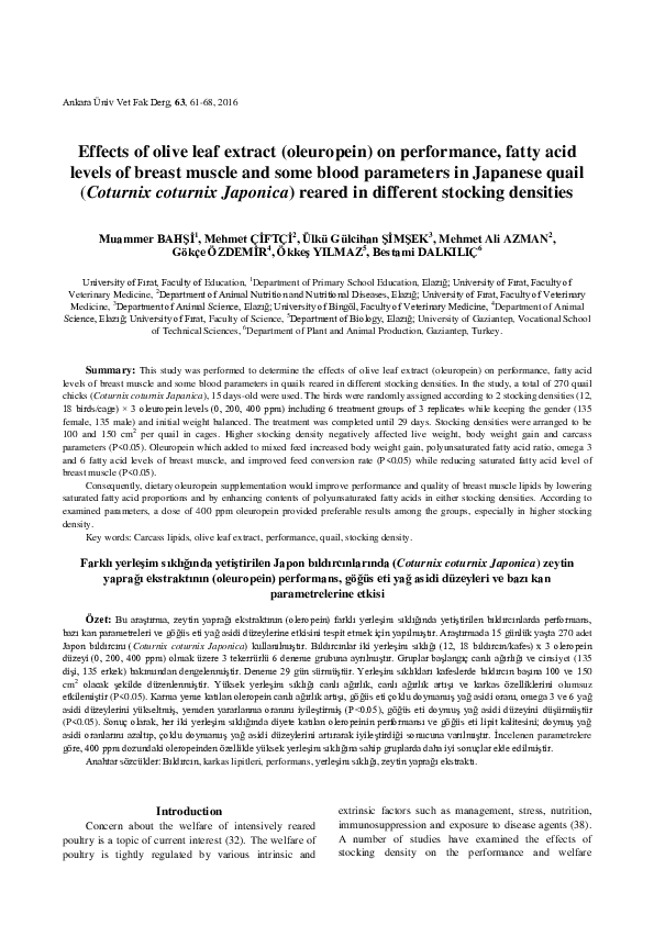(PDF) Effects of olive leaf extract (oleuropein) on performance, fatty ...