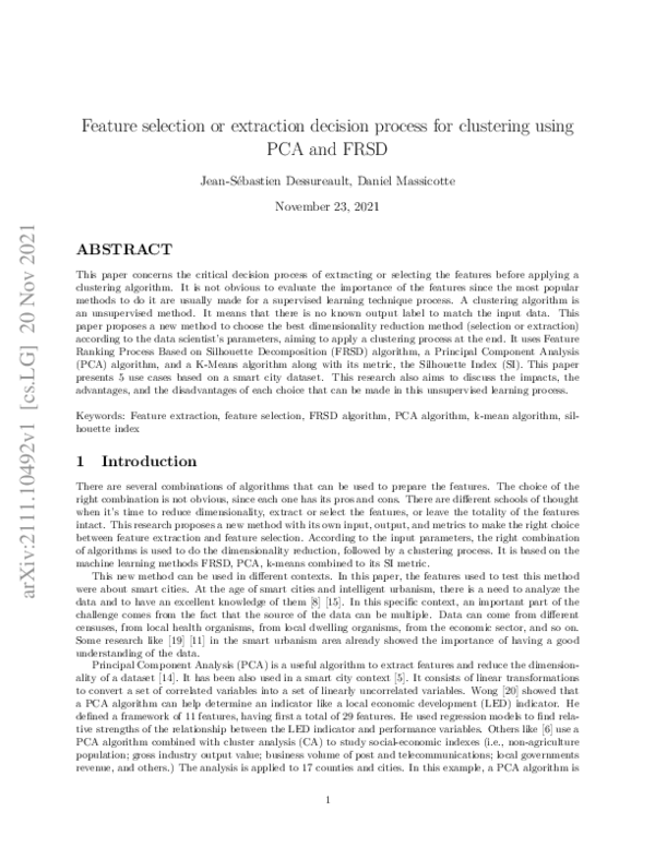 (PDF) Feature selection or extraction decision process for clustering ...