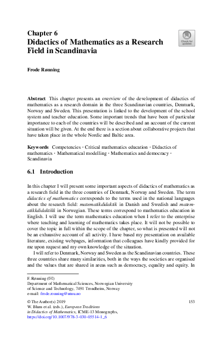 (PDF) Didactics of Mathematics as a Research Field in Scandinavia