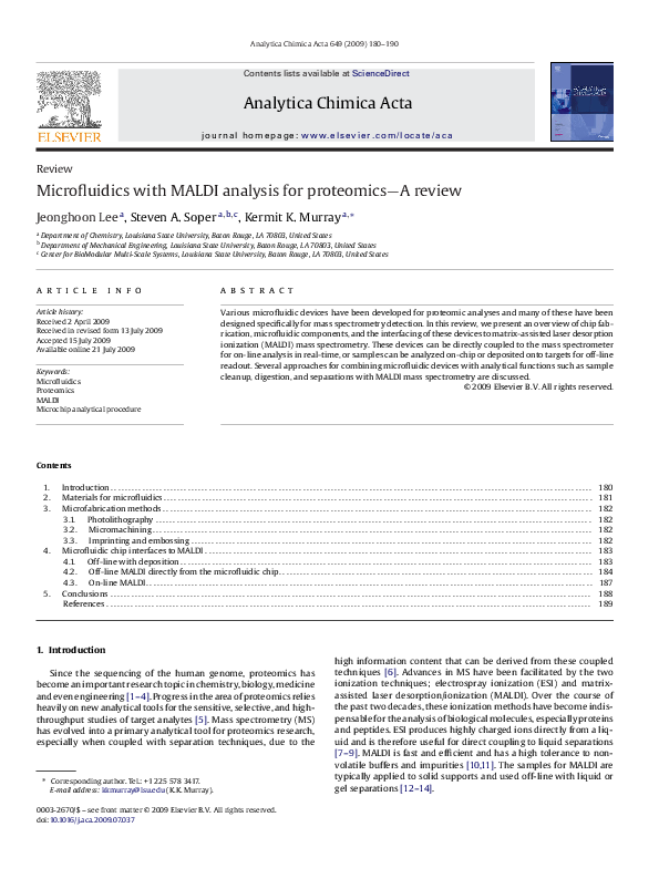 (PDF) Microfluidics with MALDI analysis for proteomics—A review