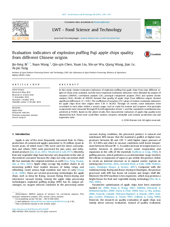 (PDF) Evaluation indicators of explosion puffing Fuji apple chips ...