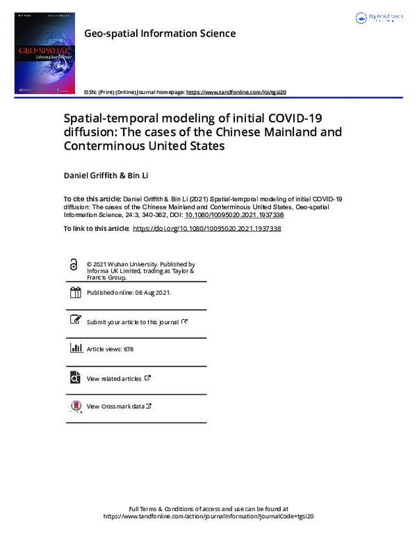 (PDF) Spatial-temporal modeling of initial COVID-19 diffusion: The ...