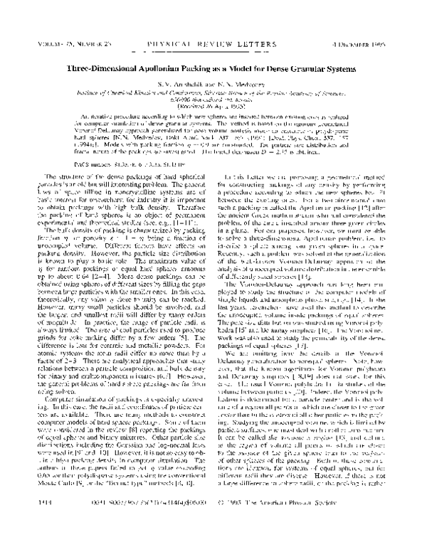 (PDF) Three-Dimensional Apollonian Packing as a Model for Dense ...