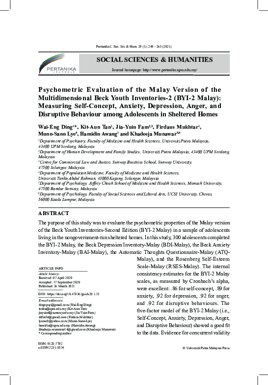 (PDF) Psychometric Evaluation of the Malay Version of the ...