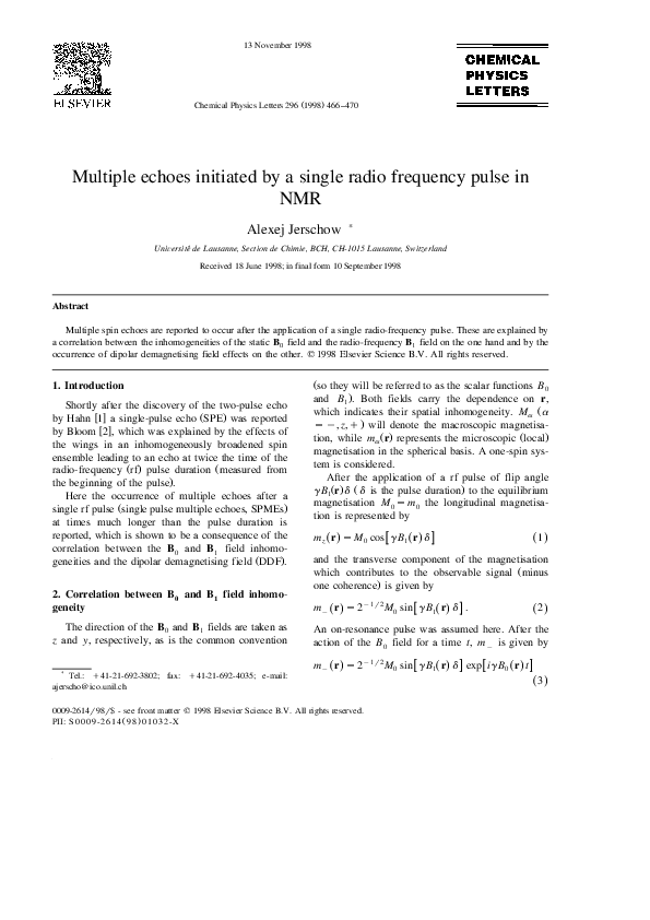 (PDF) Multiple echoes initiated by a single radio frequency pulse in NMR