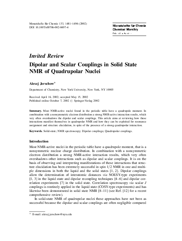 (PDF) Dipolar and Scalar Couplings in Solid State NMR of Quadrupolar Nuclei