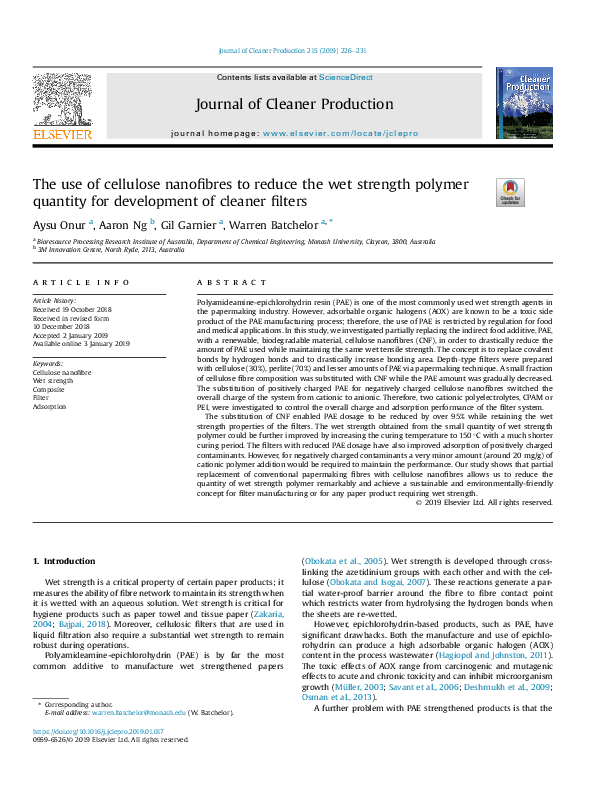 (PDF) The use of cellulose nanofibres to reduce the wet strength ...