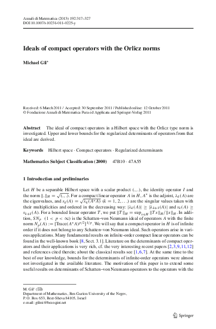 (PDF) Ideals of compact operators with the Orlicz norms