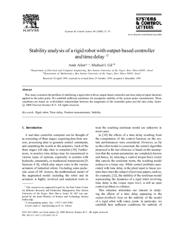 (PDF) Stability analysis of a rigid robot with output-based controller ...