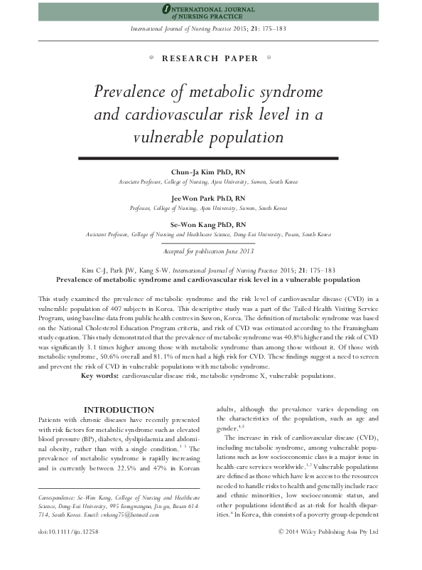 (PDF) Prevalence of Metabolic Syndrome and Cardiovascular Risk Profile ...