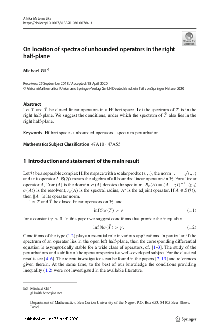 (PDF) On location of spectra of unbounded operators in the right half-plane