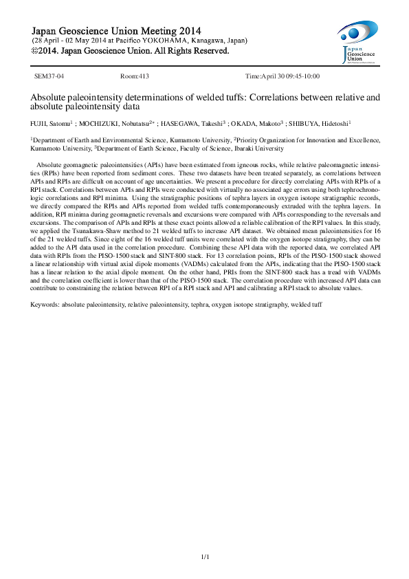 (PDF) Absolute paleointensity determinations of welded tuffs ...