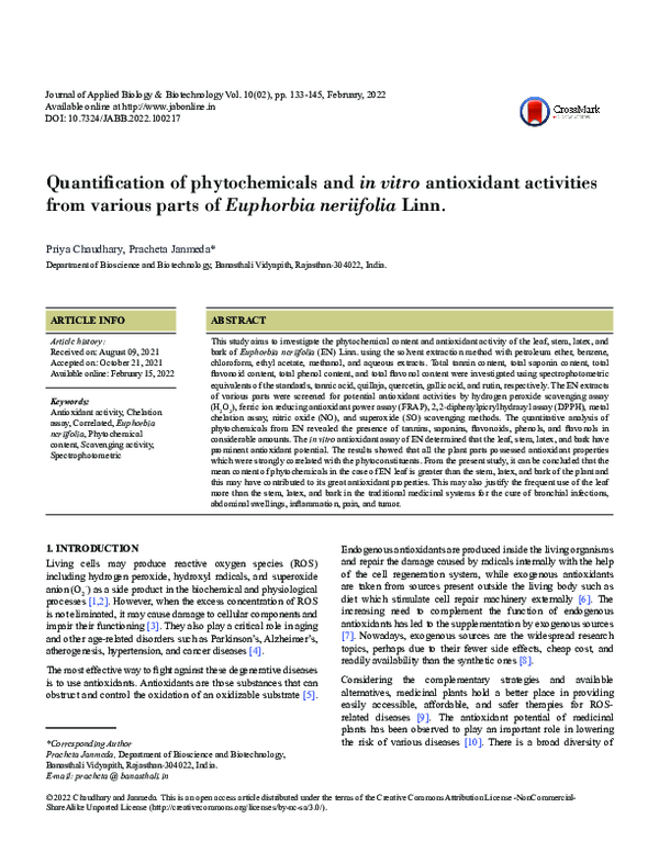 (PDF) Quantification of phytochemicals and in vitro antioxidant ...