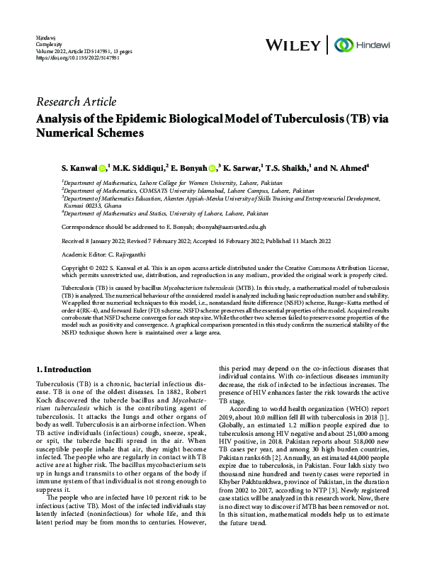 (PDF) Analysis of the Epidemic Biological Model of Tuberculosis (TB ...