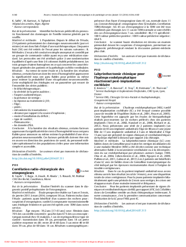 (PDF) Labyrinthectomie chimique pour l’hydrops endolymphatique — free download
