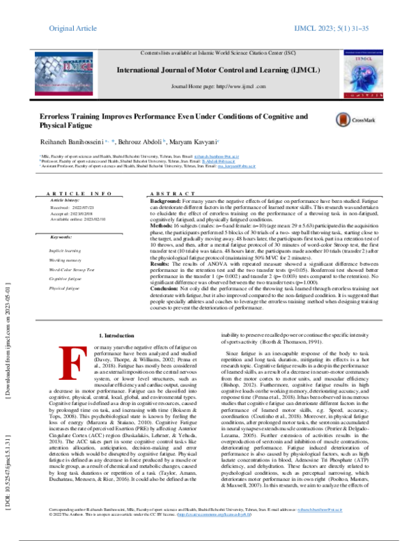 (PDF) Errorless Training Improves Performance Even Under Conditions of ...