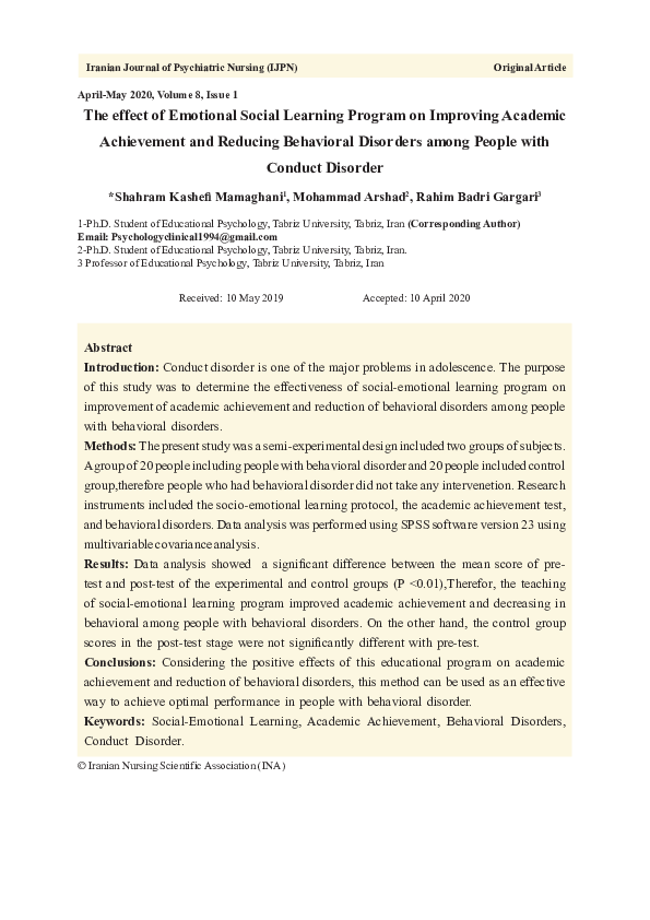 (PDF) The effect of emotional social learning program on improving ...