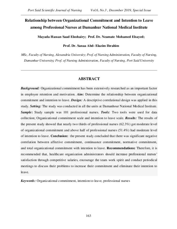 (PDF) Relationship between Organizational Commitment and Intention to ...