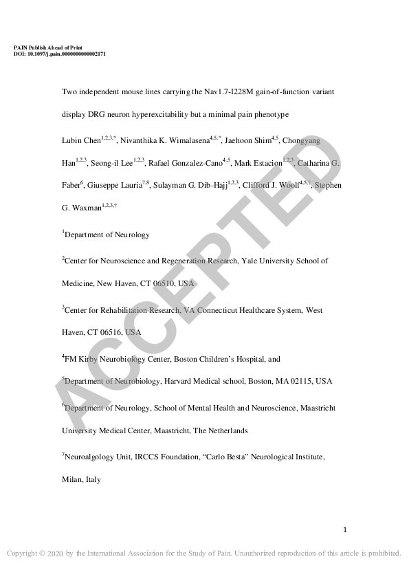 (PDF) Two independent mouse lines carrying the Nav1.7 I228M gain-of ...