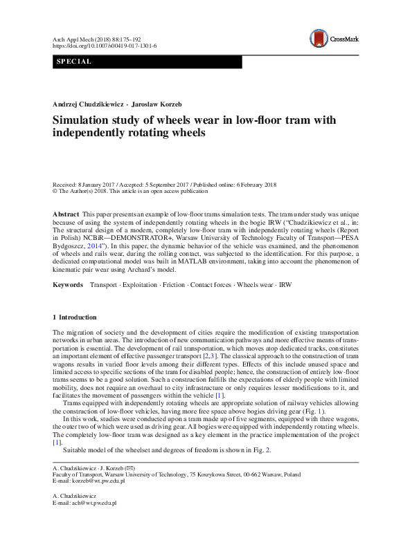 (PDF) Simulation study of wheels wear in low-floor tram with ...
