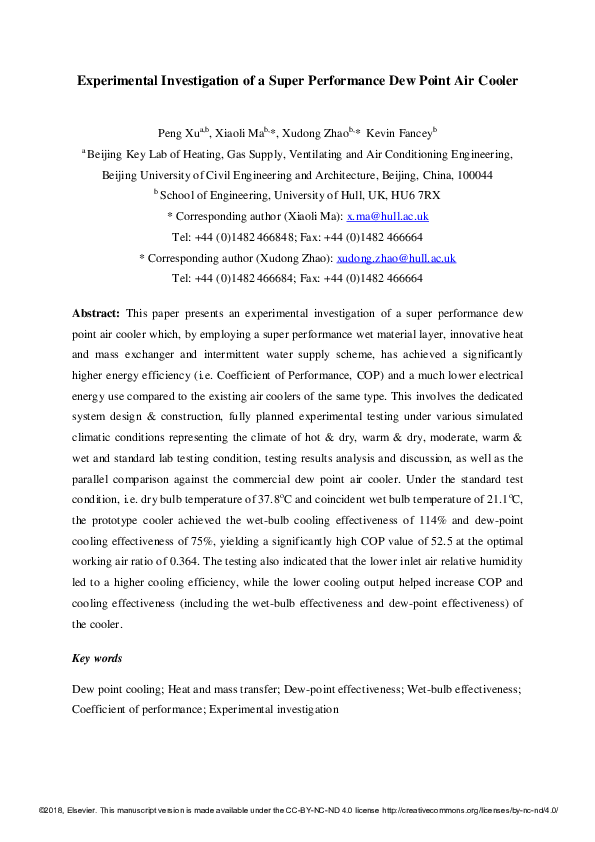 (PDF) Experimental investigation of a super performance dew point air ...