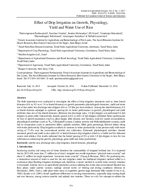 (PDF) Effect of Drip Irrigation on Growth, Physiology, Yield and Water ...