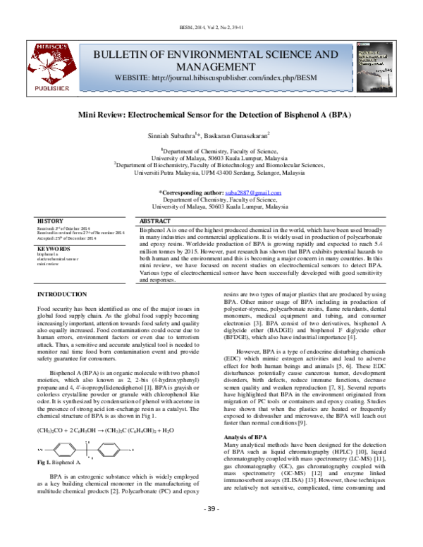 (PDF) Mini Review: Electrochemical Sensor for Detection of Bisphenol A ...