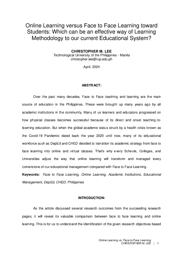(PDF) Online Learning versus Face to Face Learning toward Students ...